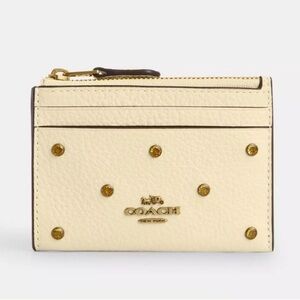 Coach Mini Skinny ID Card Case with Crystal Rivets Moonlight Pebble Leather NWT